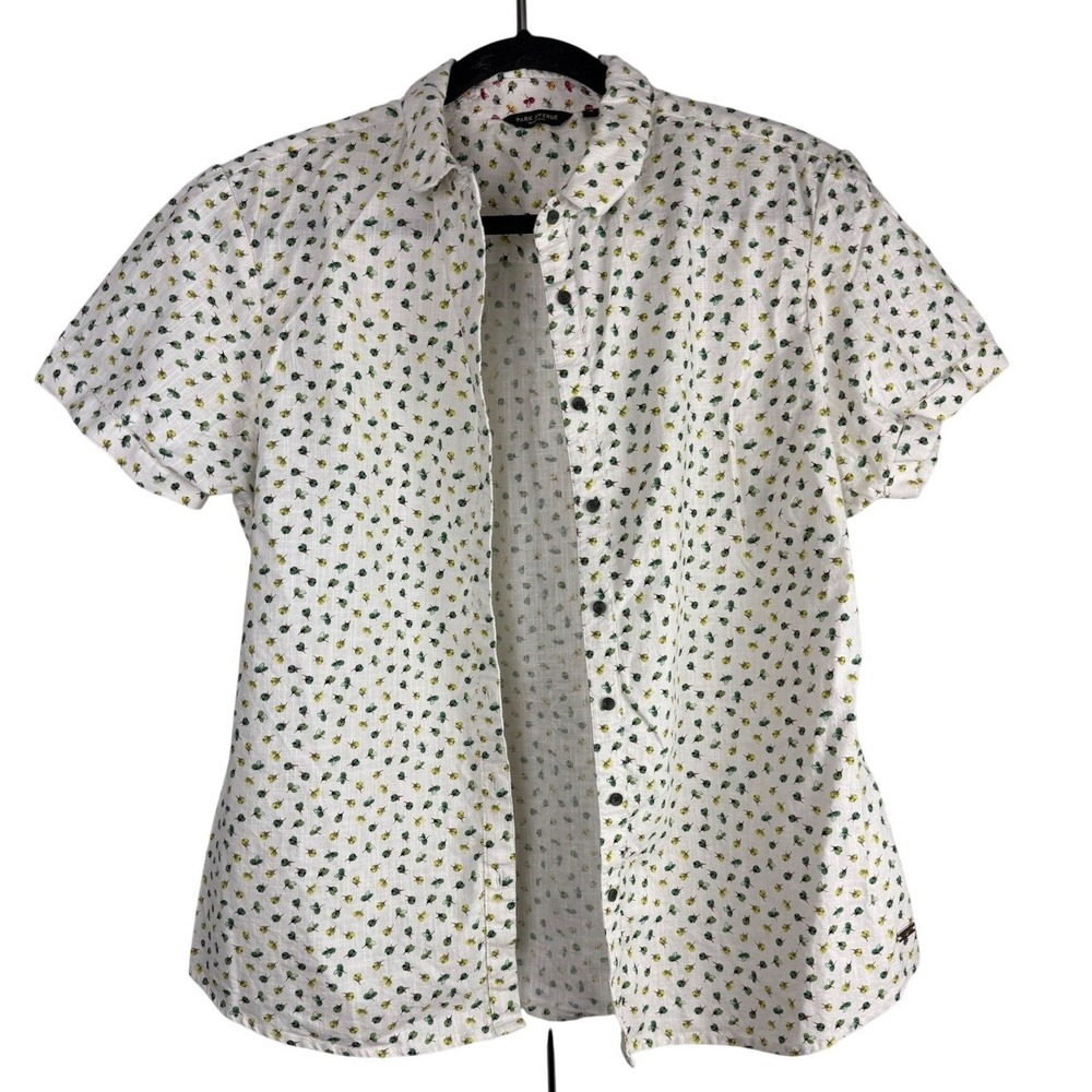 Park Avenue Woman White Green Yellow Floral Cotton Button Down Shirt Size 18
